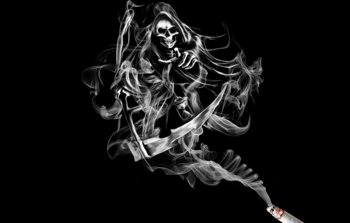 Фото обои пепел, смерть, дым, сигарета, коса