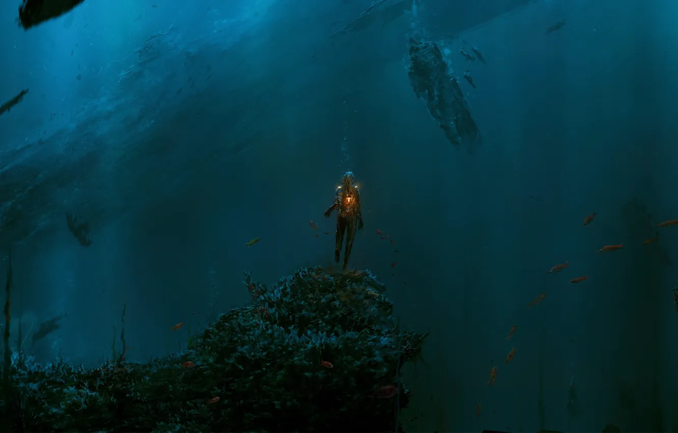 Фото обои рыбы, огонь, человек, Вода, глубина, ChrisCold