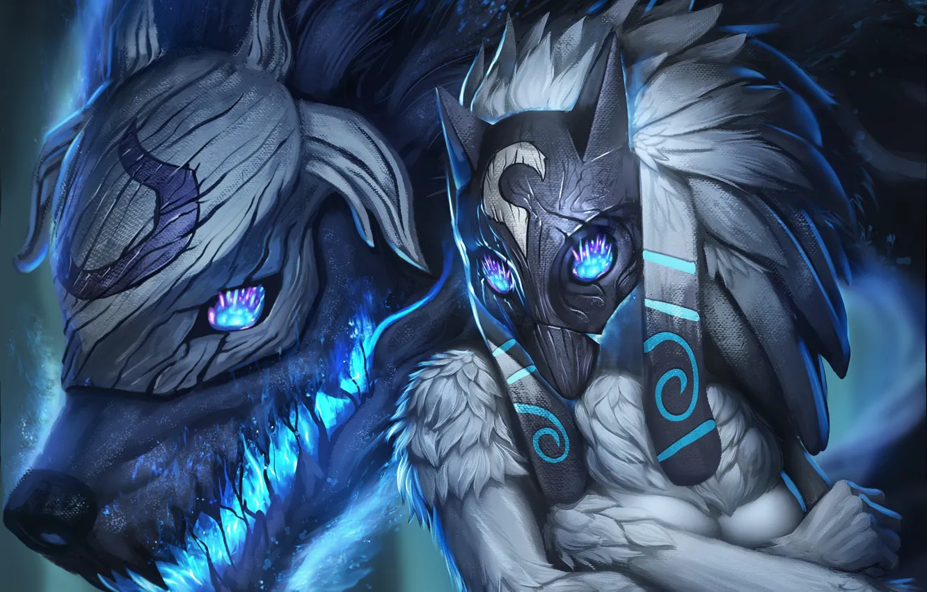 Фото обои волк, маска, League Of Legends, Kindred