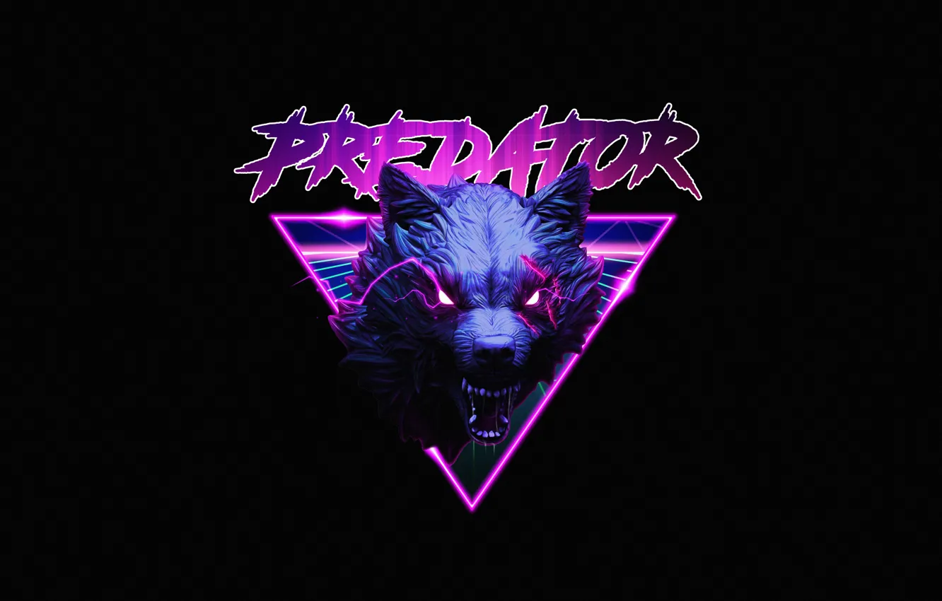 Фото обои Стиль, Пасть, Фон, Волк, Морда, Predator, Style, Neon