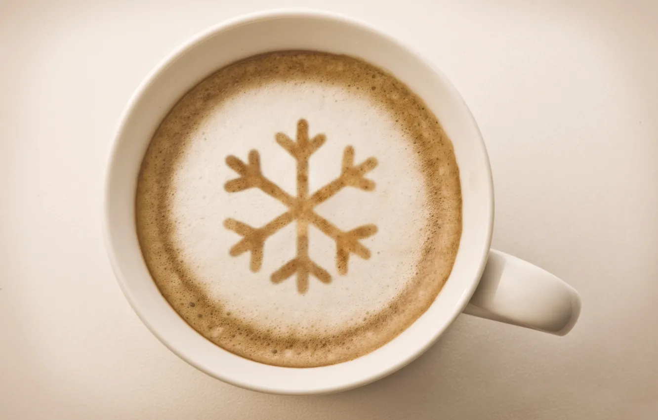 Фото обои пена, кофе, чашка, белая, напиток, капучино, снежинка