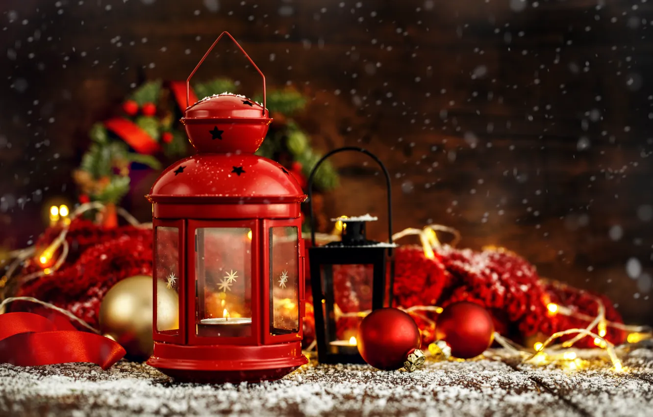Фото обои украшения, шары, Новый Год, Рождество, фонарь, подарки, Christmas, balls