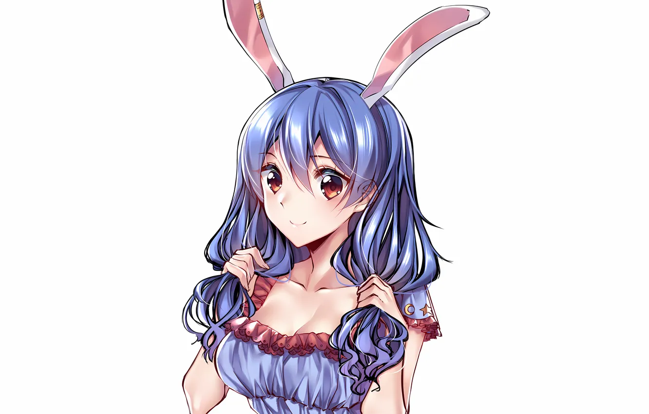 Фото обои girl, cleavage, blouse, long hair, boobs, animal ears, anime, beautiful