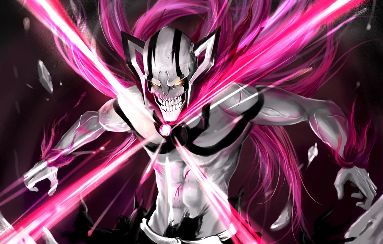 Фото обои магия, злость, маска, парень, Bleach, Блич, kurosaki ichigo, art