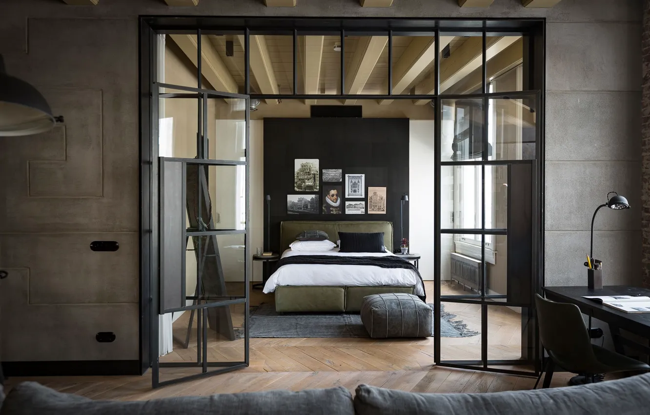 Фото обои дизайн, интерьер, спальня, Amsterdam, Glass doors