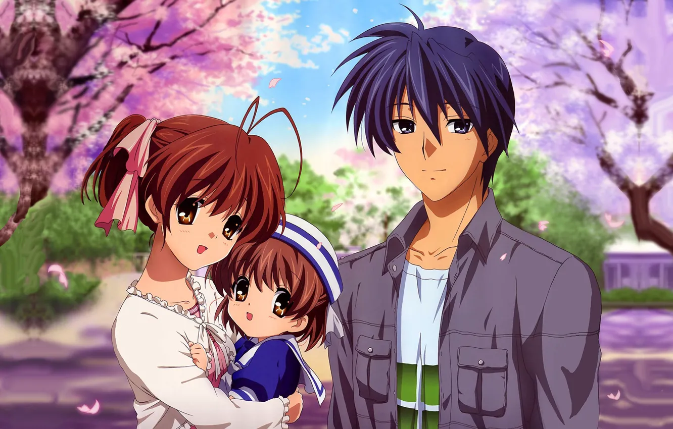 Фото обои девушка, семья, парень, clannad, ребёнок, anime, art