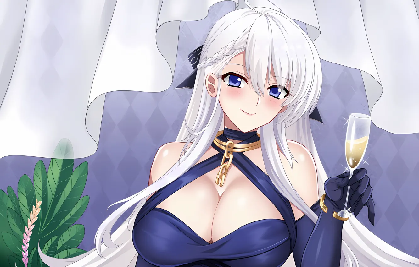 Фото обои girl, sexy, cleavage, blouse, long hair, boobs, anime, beautiful