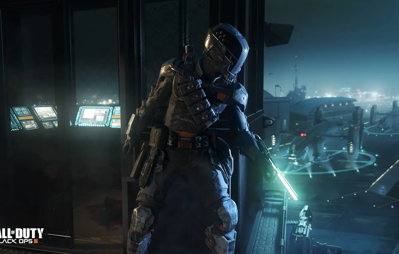 Фото обои ночь, пушки, мехи, Call of Duty: Black Ops 3, герой солдат