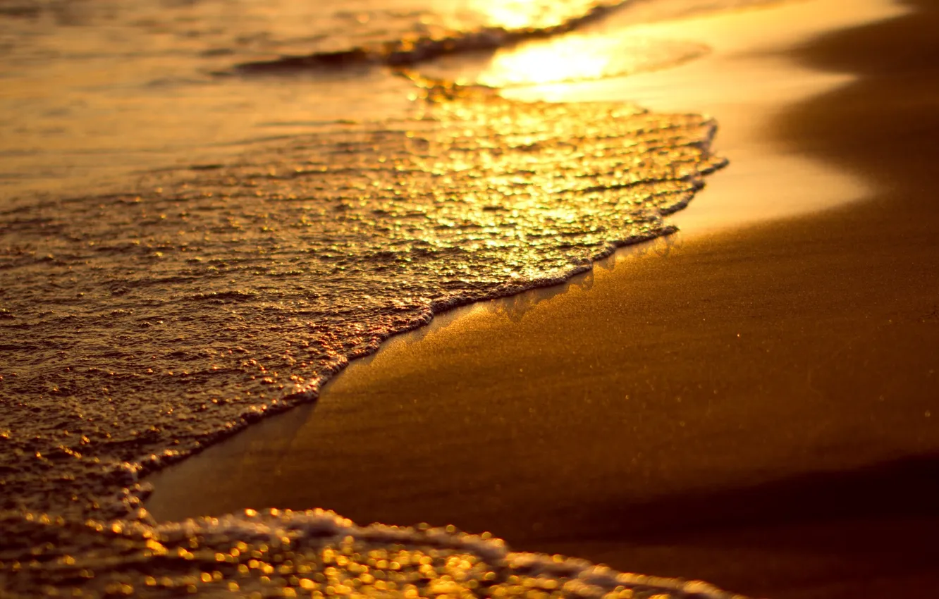 Фото обои песок, море, пляж, вода, макро, закат, фон, обои