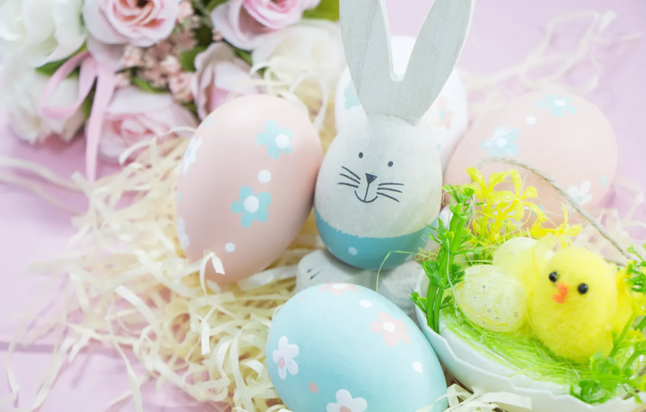 Фото обои праздник, яйца, кролик, Пасха, фигурка