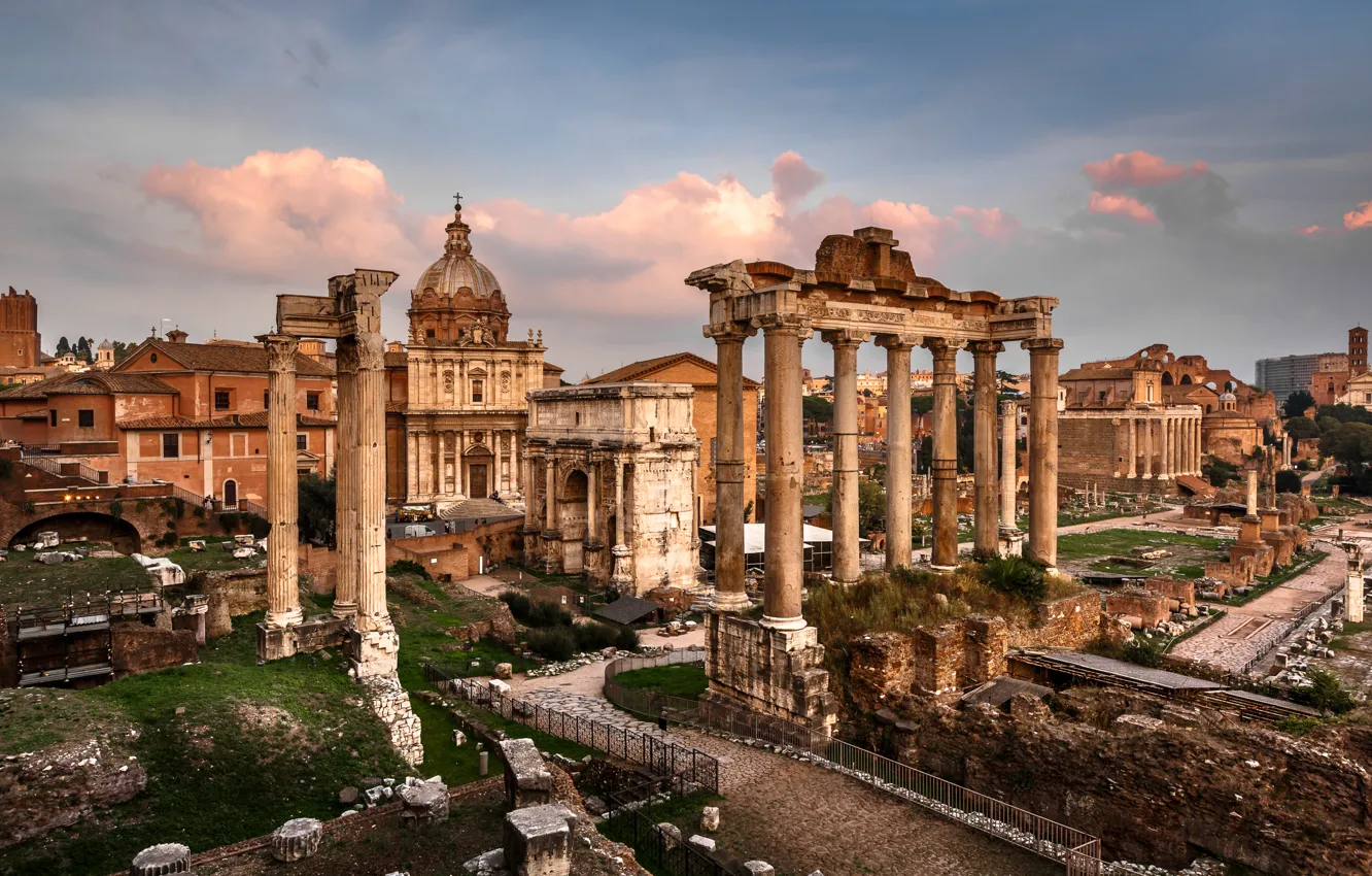Фото обои площадь, Рим, Италия, колонны, руины, Italy, Rome, Триумфальная арка
