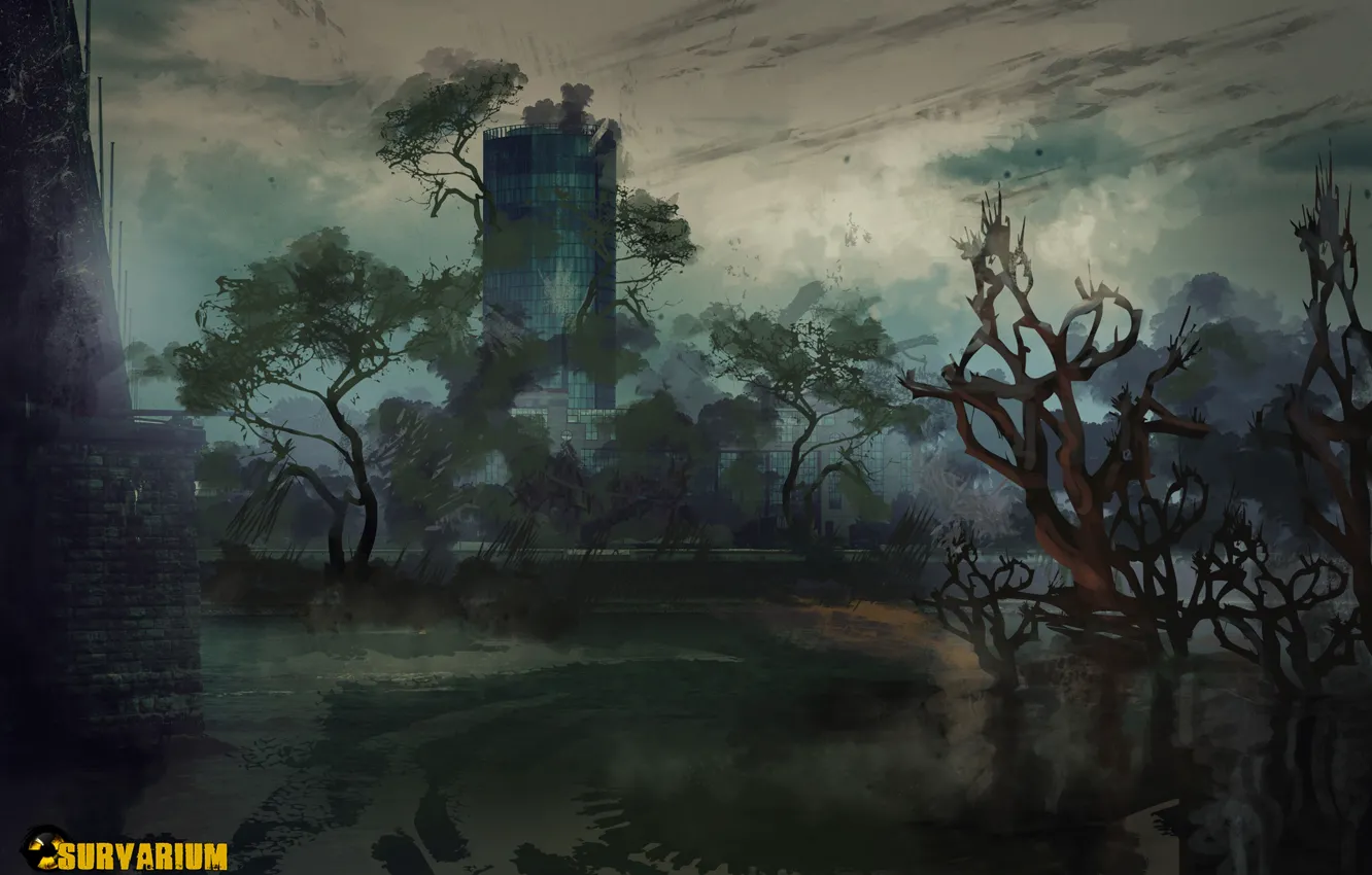 Фото обои деревья, небоскреб, постапокалипсис, локация, Survarium, концепт-арт, запустение, Vostok Games
