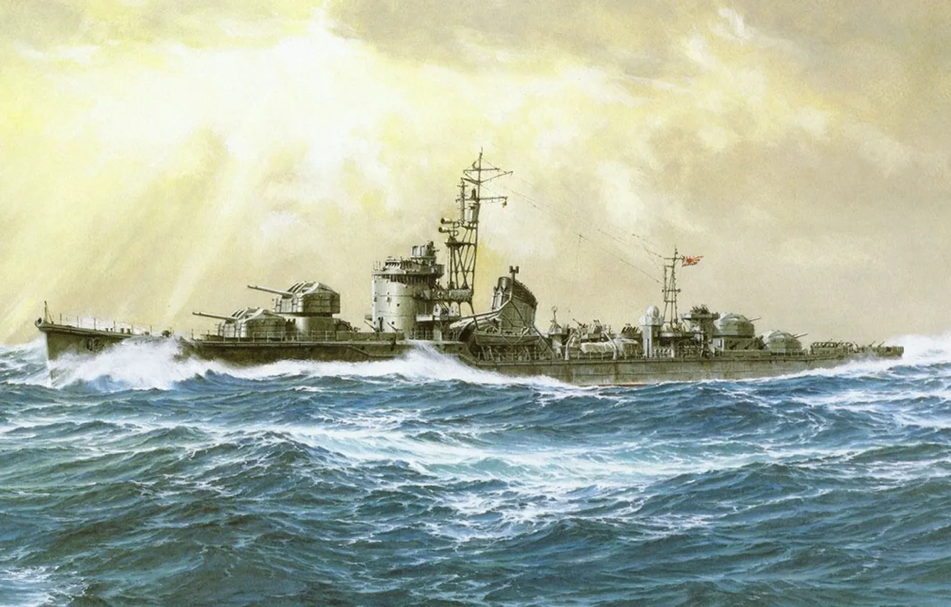 Фото обои корабль, арт, флот, военный, японский, эсминец, WW2, destroyer