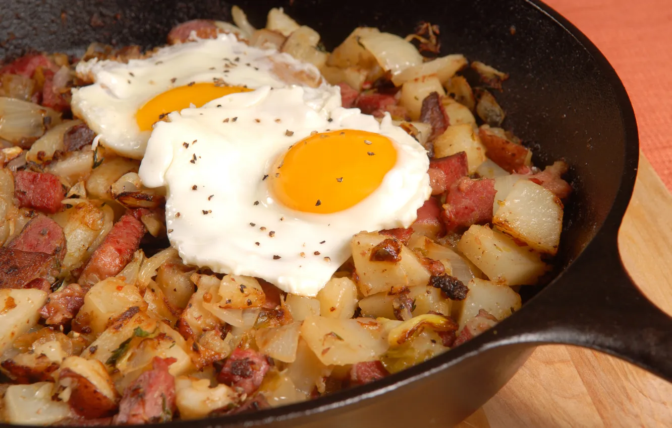 Фото обои hot, fresh, food, egg, hash, meat, fried, meal