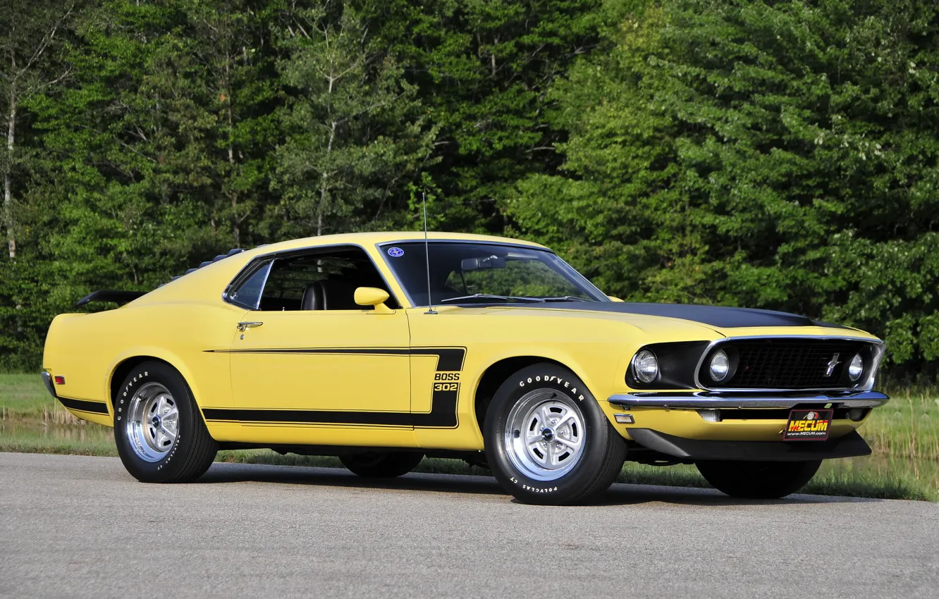 Фото обои желтый, mustang, мустанг, 1969, ford, мускул кар, форд, yellow