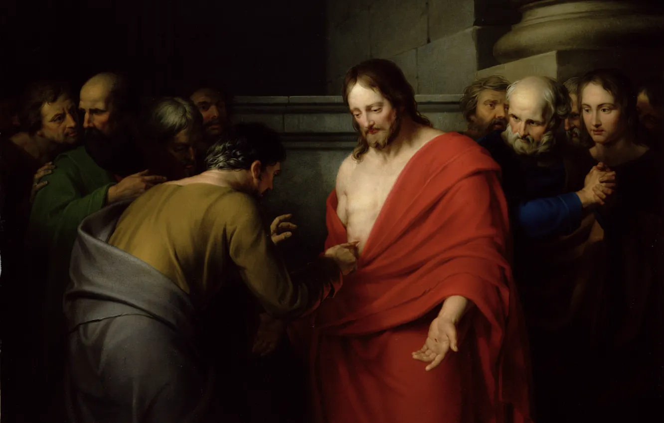 Фото обои живопись, христос, рана, painting, апостолы, jesus back, иисус воскрес, красная мантия