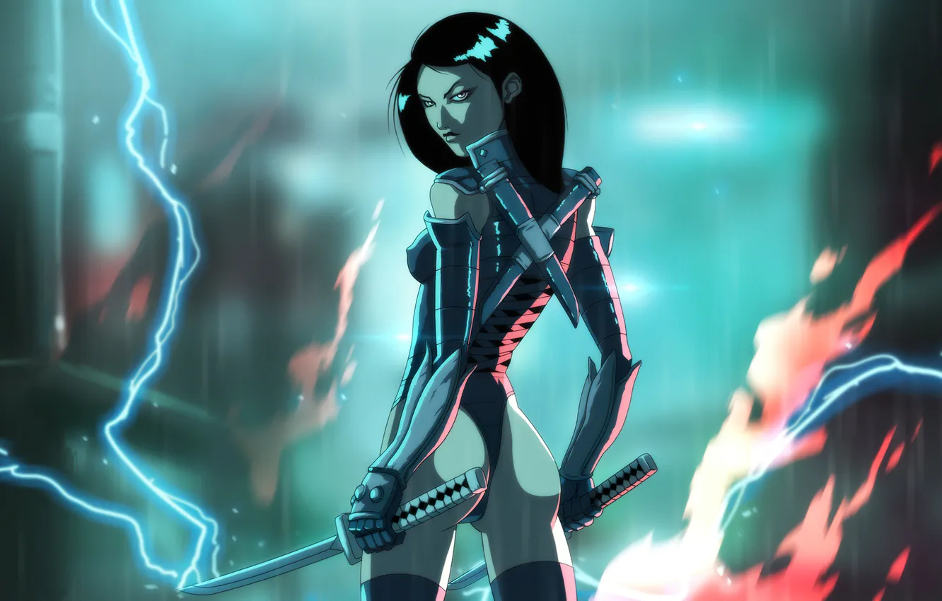 Фото обои girl, anime, art, Illustration, Cyberpunk, Comic Art, digital 2D, Luis Martins