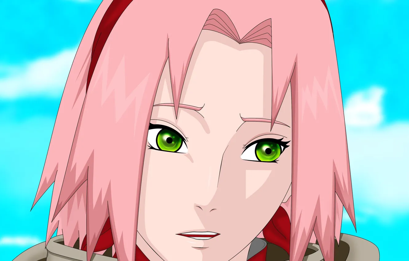 Фото обои girl, game, Naruto, Sakura, pink hair, sky, green eyes, anime