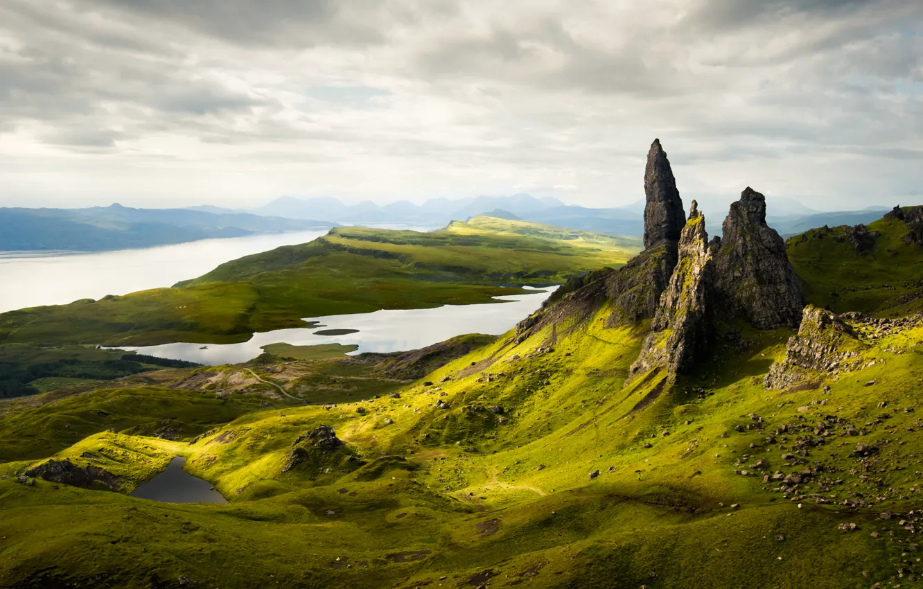 Фото обои mountains, morning, scotland, Old Man of Storr
