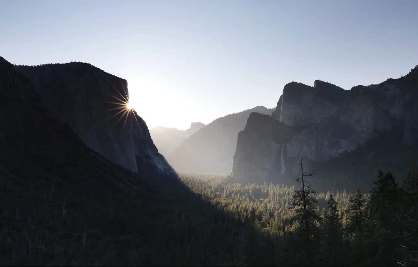 Фото обои Yosemite National Park, El Capitan, Sunstar