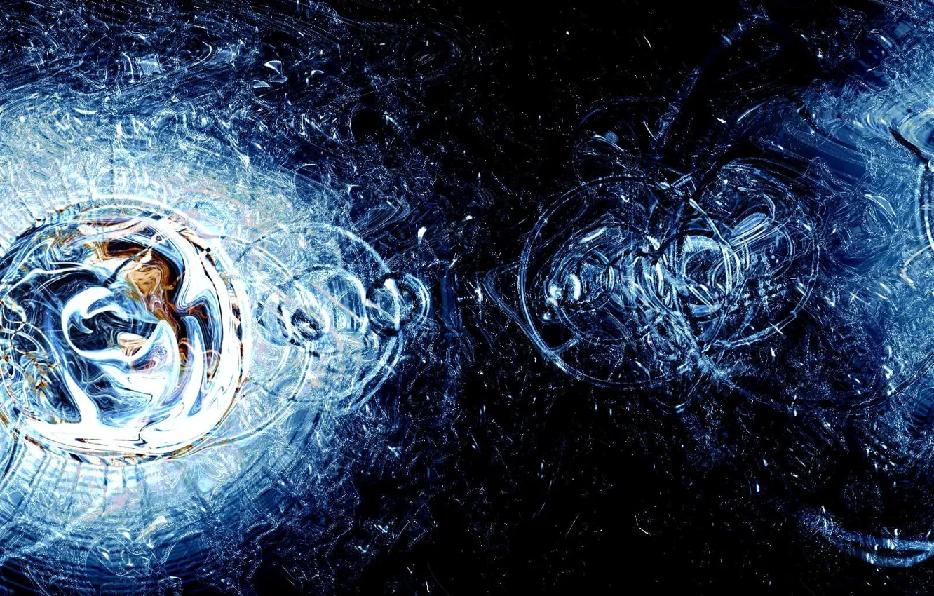 Фото обои вода, круги, брызги, отражение