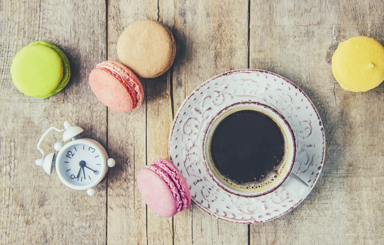 Фото обои colorful, coffee cup, french, macaron, чашка кофе, макаруны