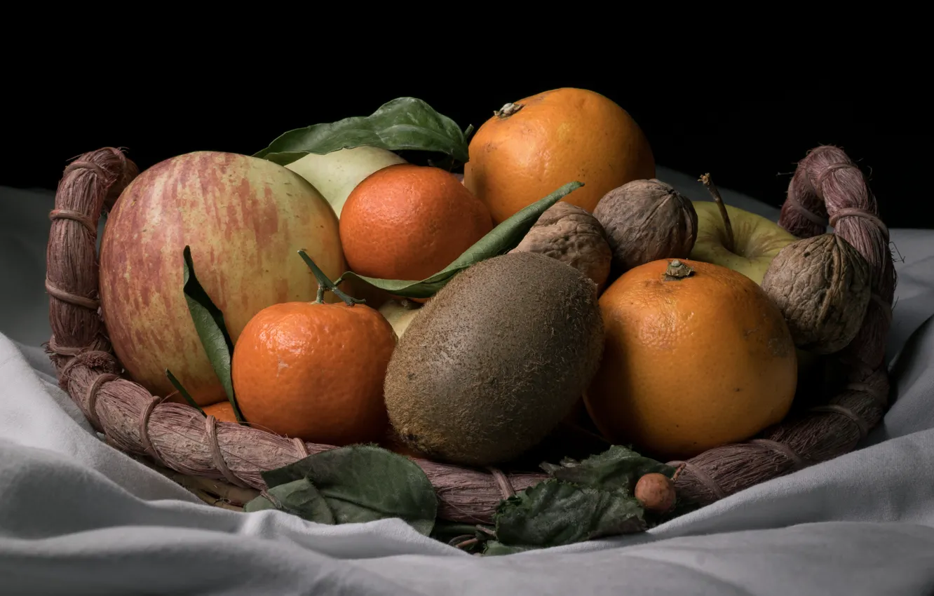Фото обои еда, апельсины, черный фон, натюрморт, овощи, разные, композиция
