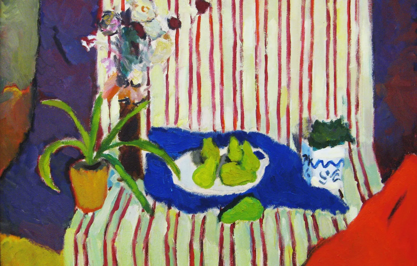 Фото обои цветы, натюрморт, 2005, алое, Петяев, зелёные груши