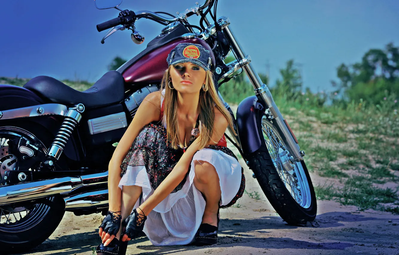 Фото обои дорога, девушка, настроение, мотоцикл, Диана Куприна