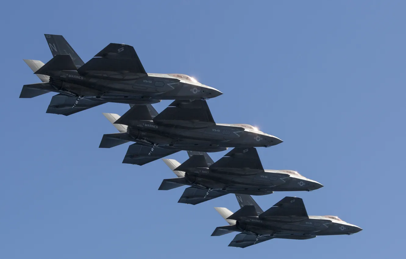 Фото обои истребитель, бомбардировщик, строй, Lightning II, F-35C