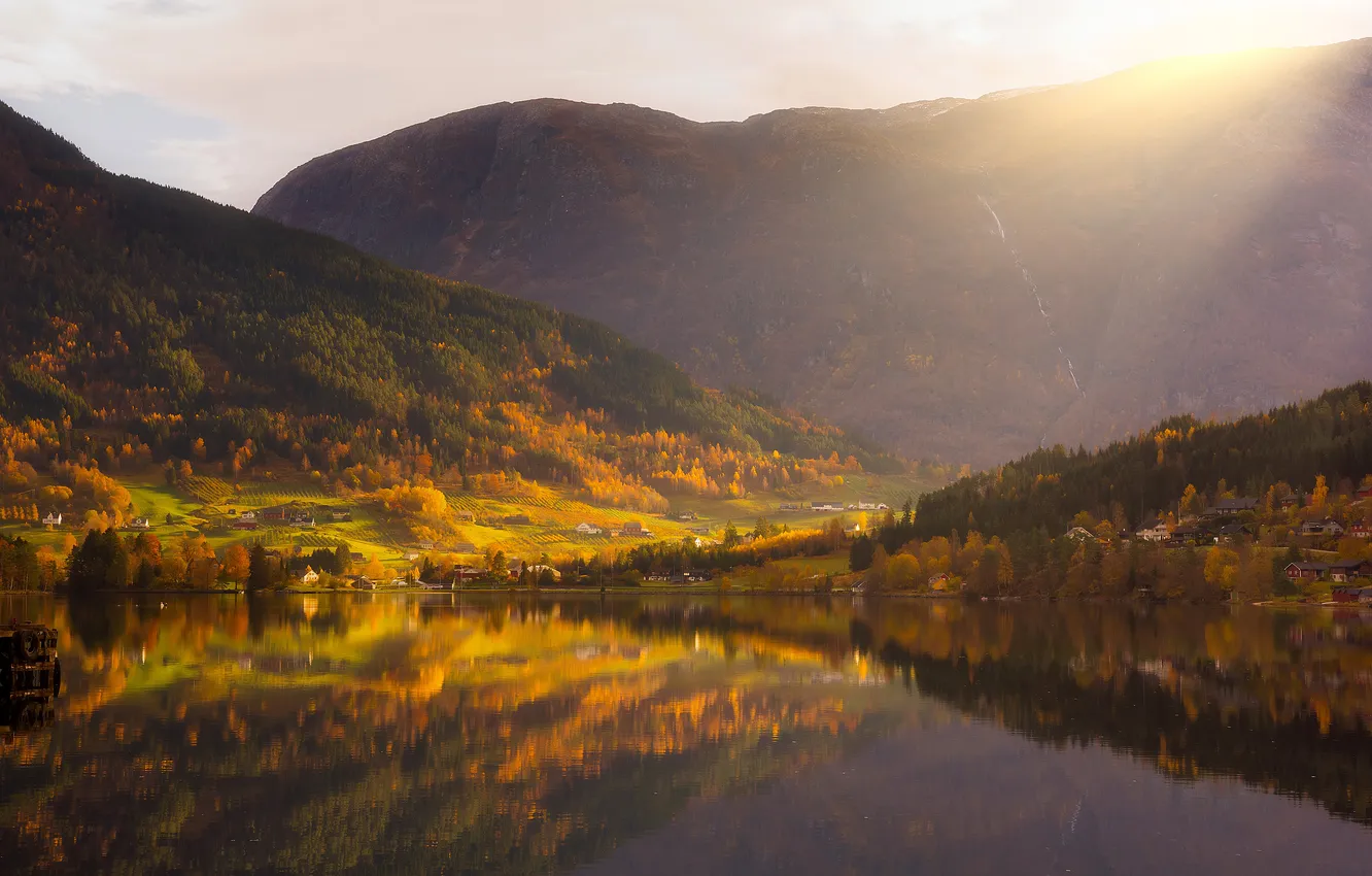 Фото обои fjords, reflection in water, scandinavian, norway landscape