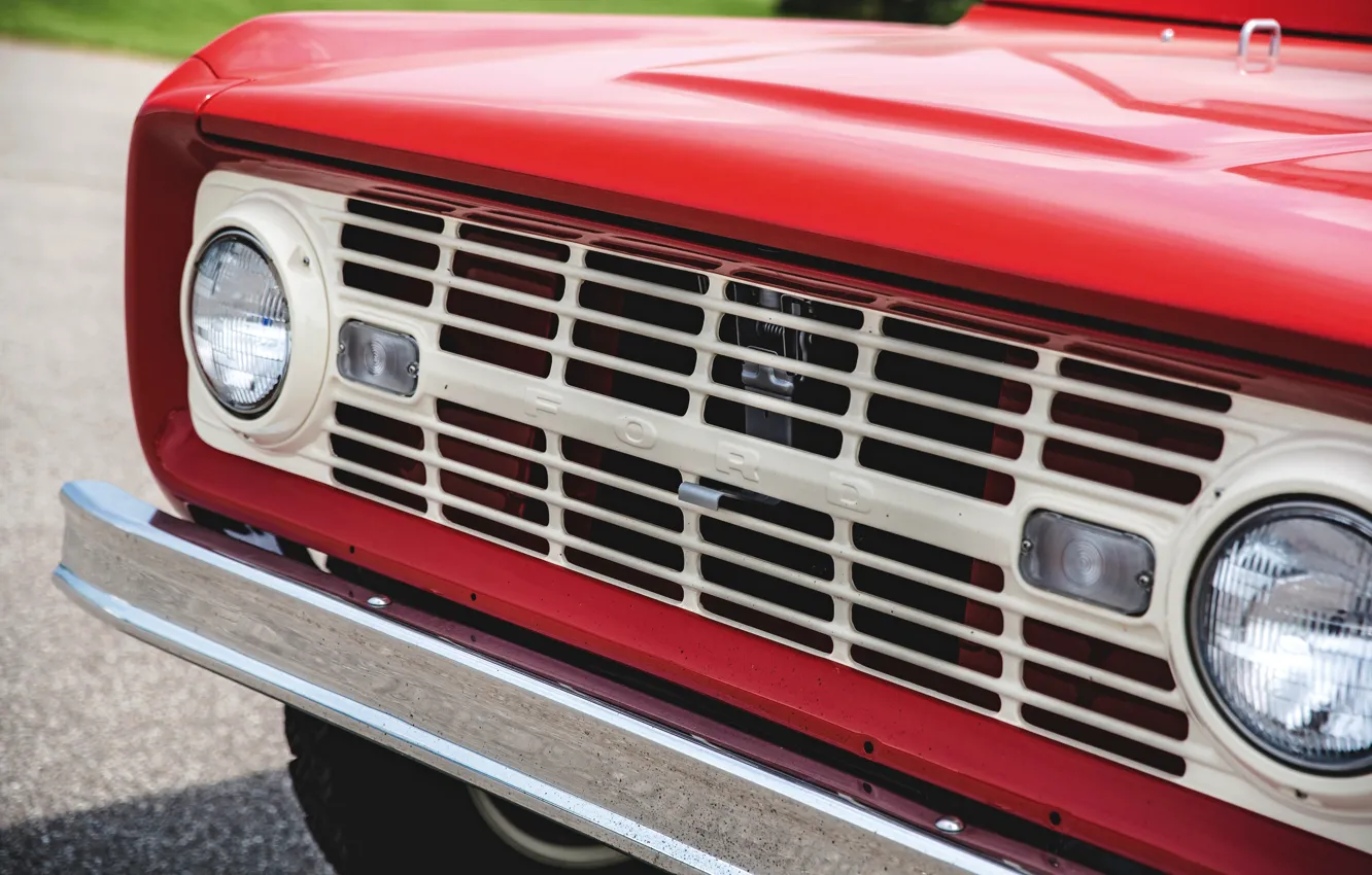 Фото обои красный, Roadster, Ford, решётка, 1966, Bronco