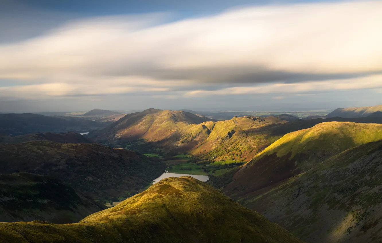 Фото обои облака, холмы, Англия, Lake District, Cumbria, Lake Brotherswater