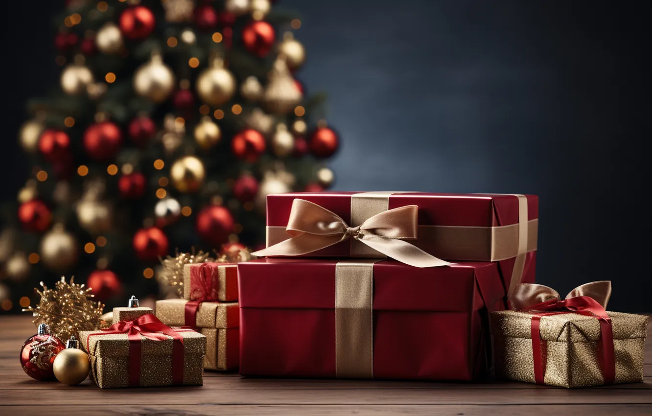 Фото обои елка, Рождество, подарки, Новый год, Christmas, tree, decoration, gift boxes