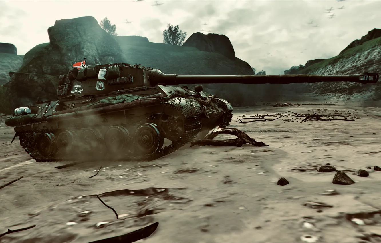 Фото обои HDR, Clouds, Tiger, Beach, Game, Tank, World of Tanks, Tiger 2