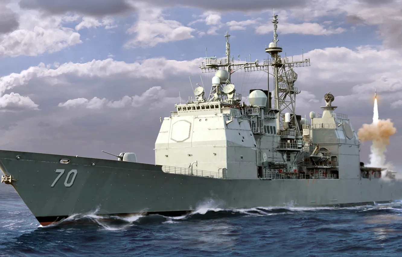 Фото обои рисунок, арт, ВМС США, CG-70, Ракетный крейсер типа «Тикондерога», USS Lake Erie
