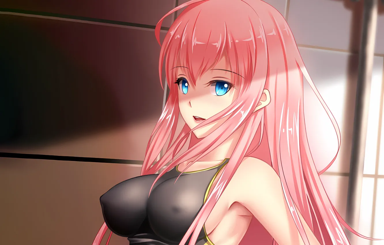 Фото обои girl, sexy, cleavage, Vocaloid, pink hair, erect nipples, long hair, boobs