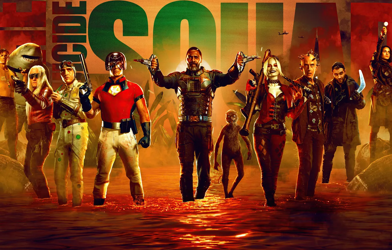 Фото обои фантастика, акула, постер, персонажи, комикс, Idris Elba, Идрис Эльба, Harley Quinn