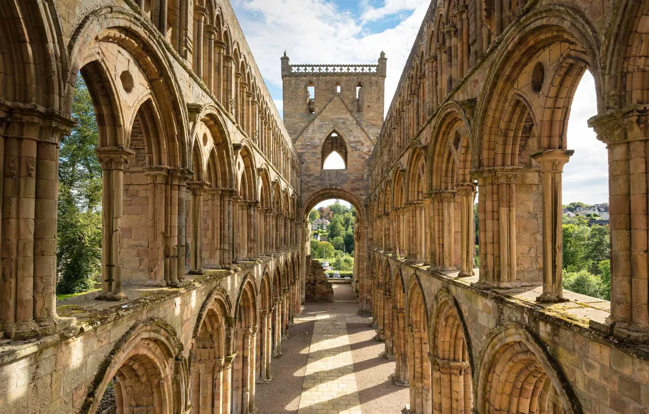 Фото обои Шотландия, руины, архитектура, аббатство, Jedburgh Abbey