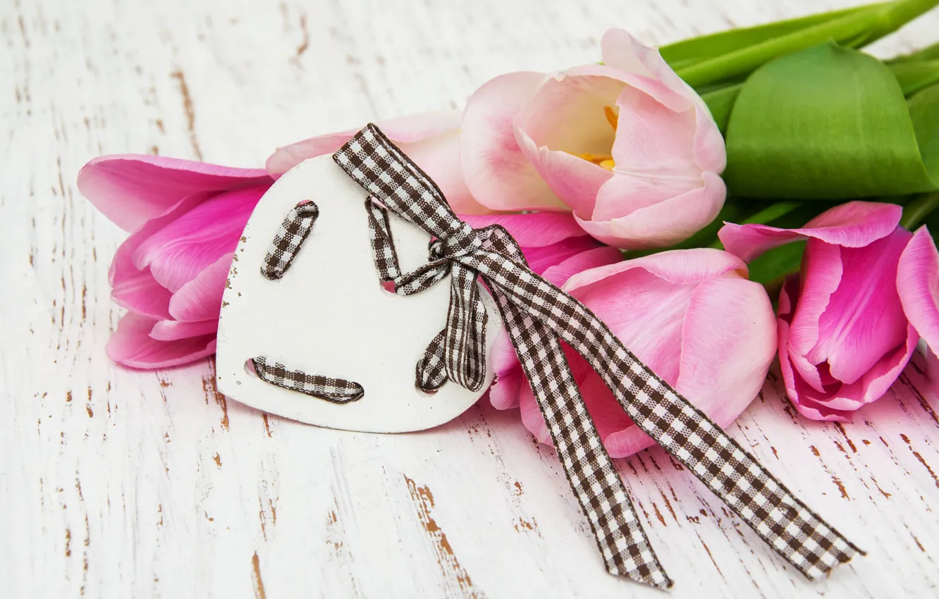 Фото обои сердце, тюльпаны, розовые, heart, pink, flowers, romantic, tulips