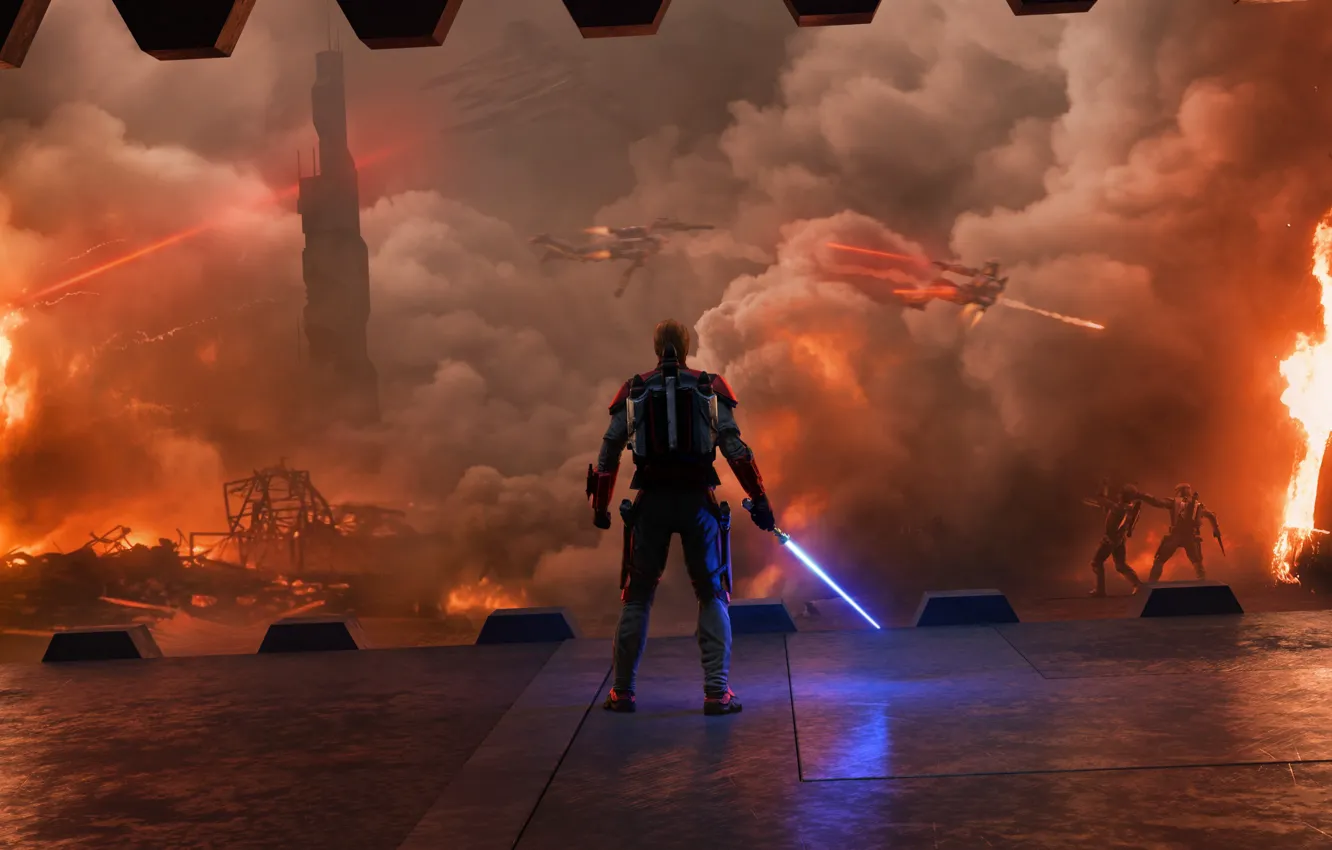 Фото обои Star Wars, war, fight, jedi, shield, light saber, by thetechromancer