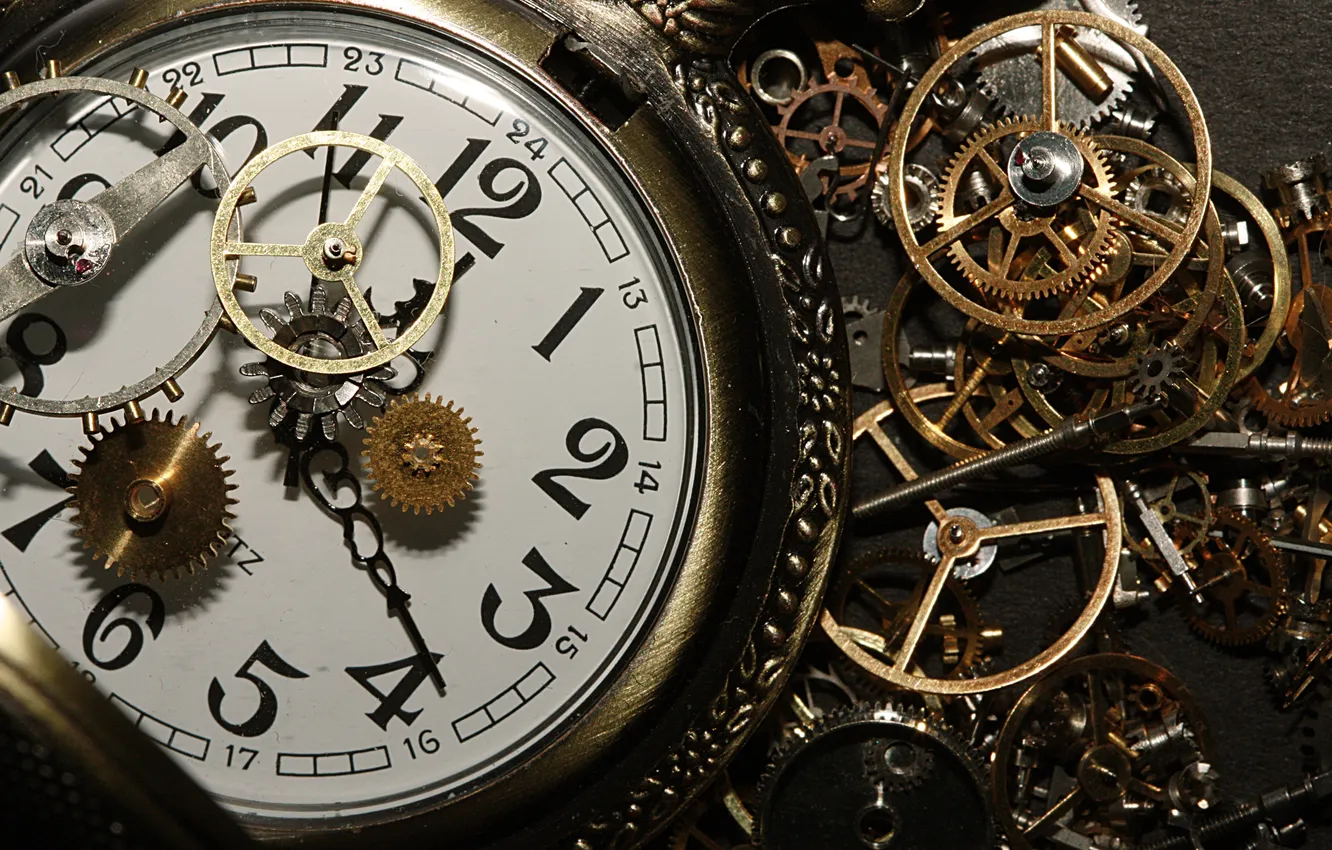 Фото обои часы, механизм, арт, циферблат, детали