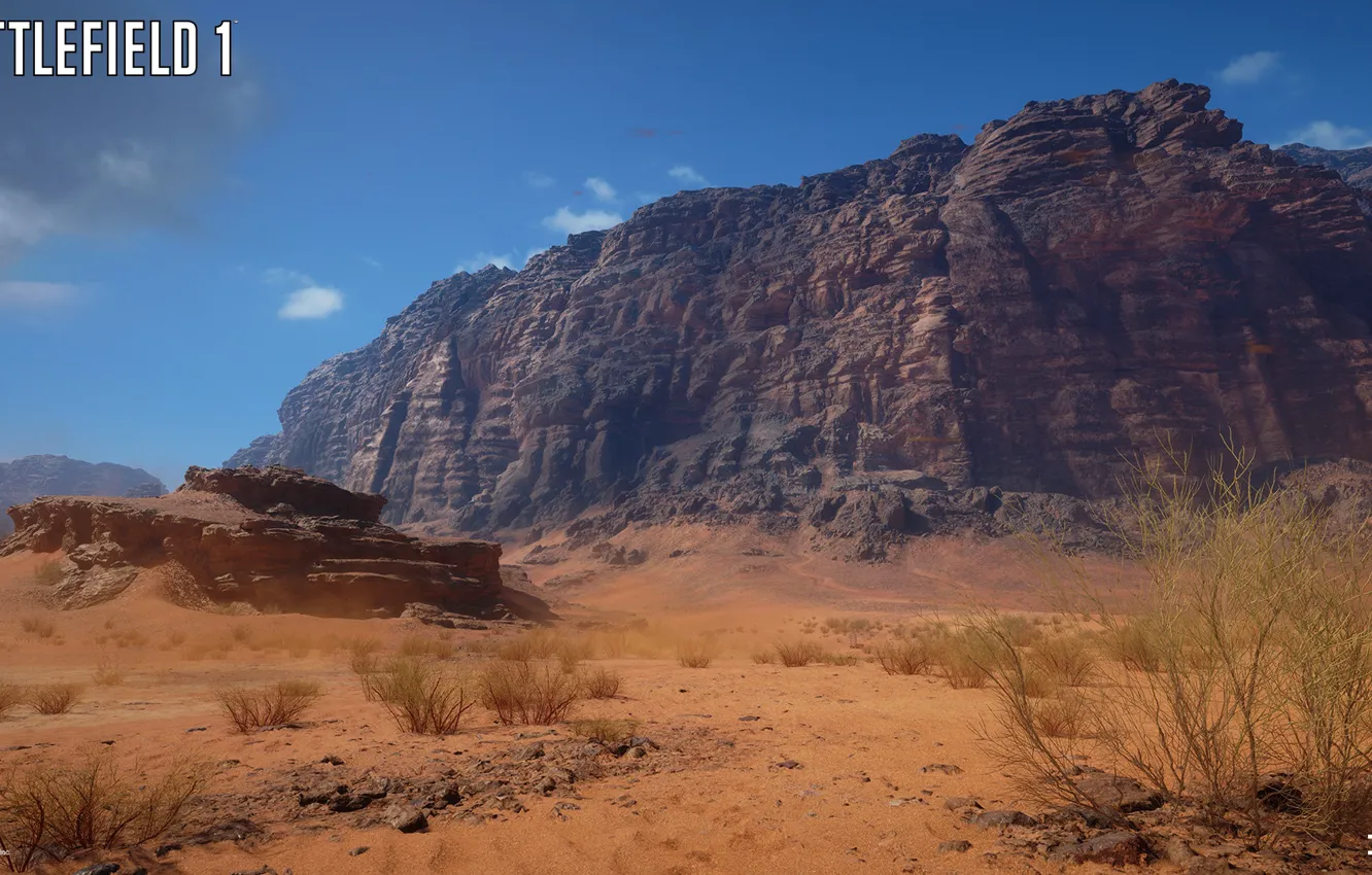 Фото обои скалы, пустыня, кусты, Battlefield 1, Sinai Desert