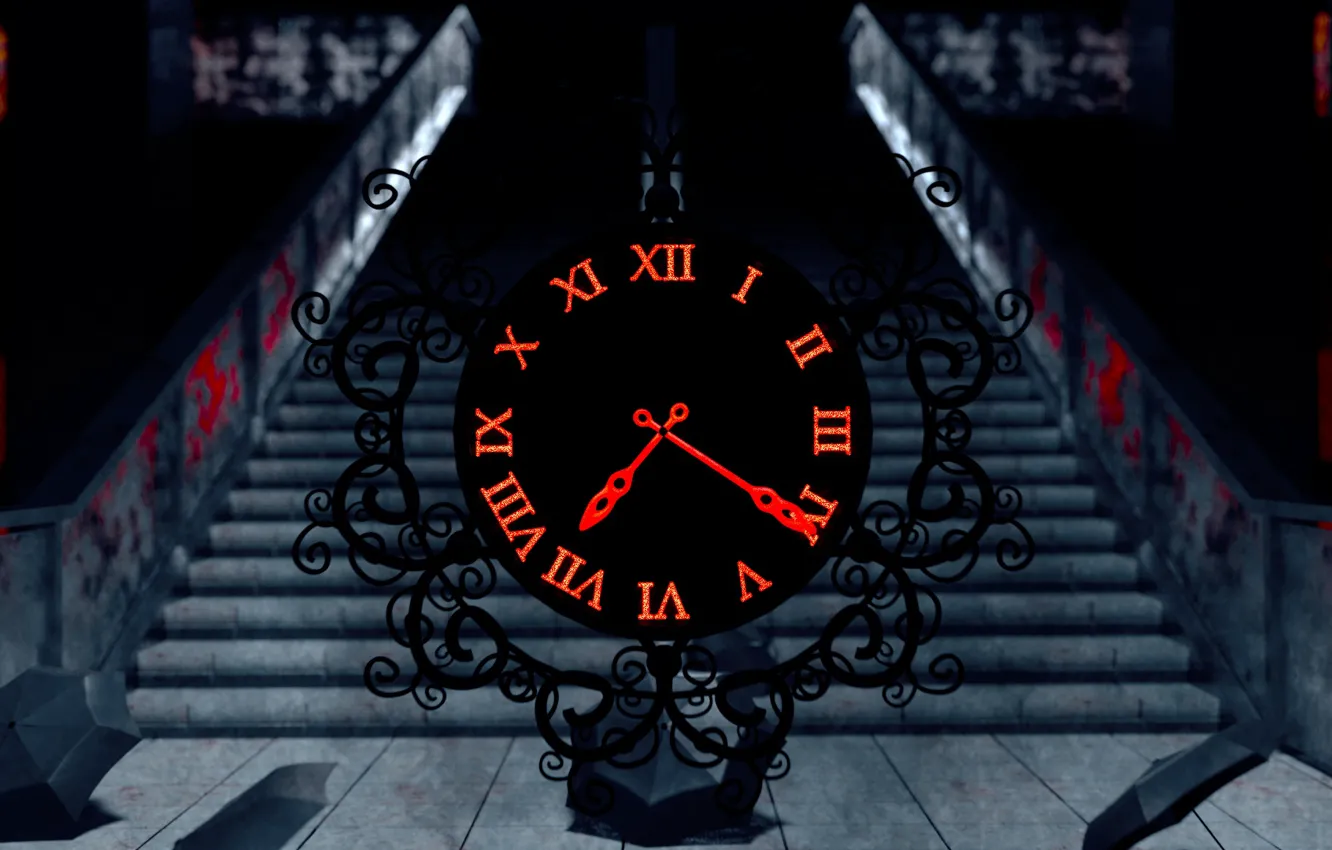 Фото обои часы, зонт, коридор