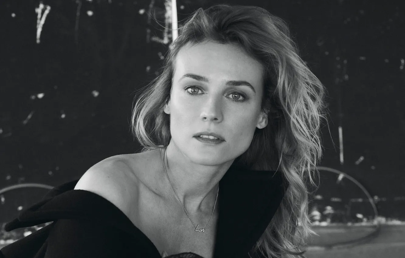 Фото обои фото, модель, портрет, макияж, актриса, прическа, черно-белое, Diane Kruger
