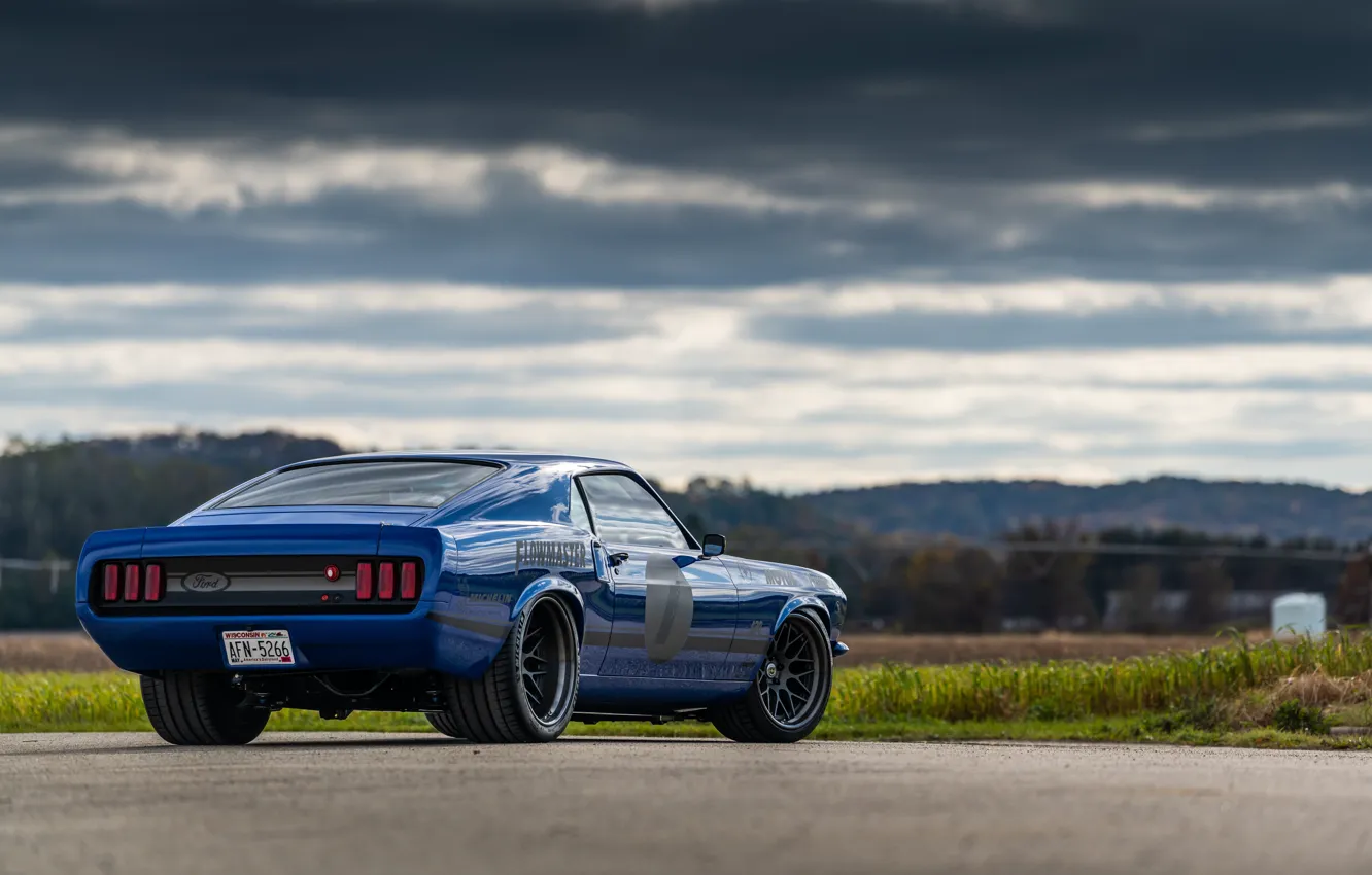 Фото обои Ford, Тучи, 1969, Ford Mustang, Muscle car, Mach 1, Classic car, Sports car