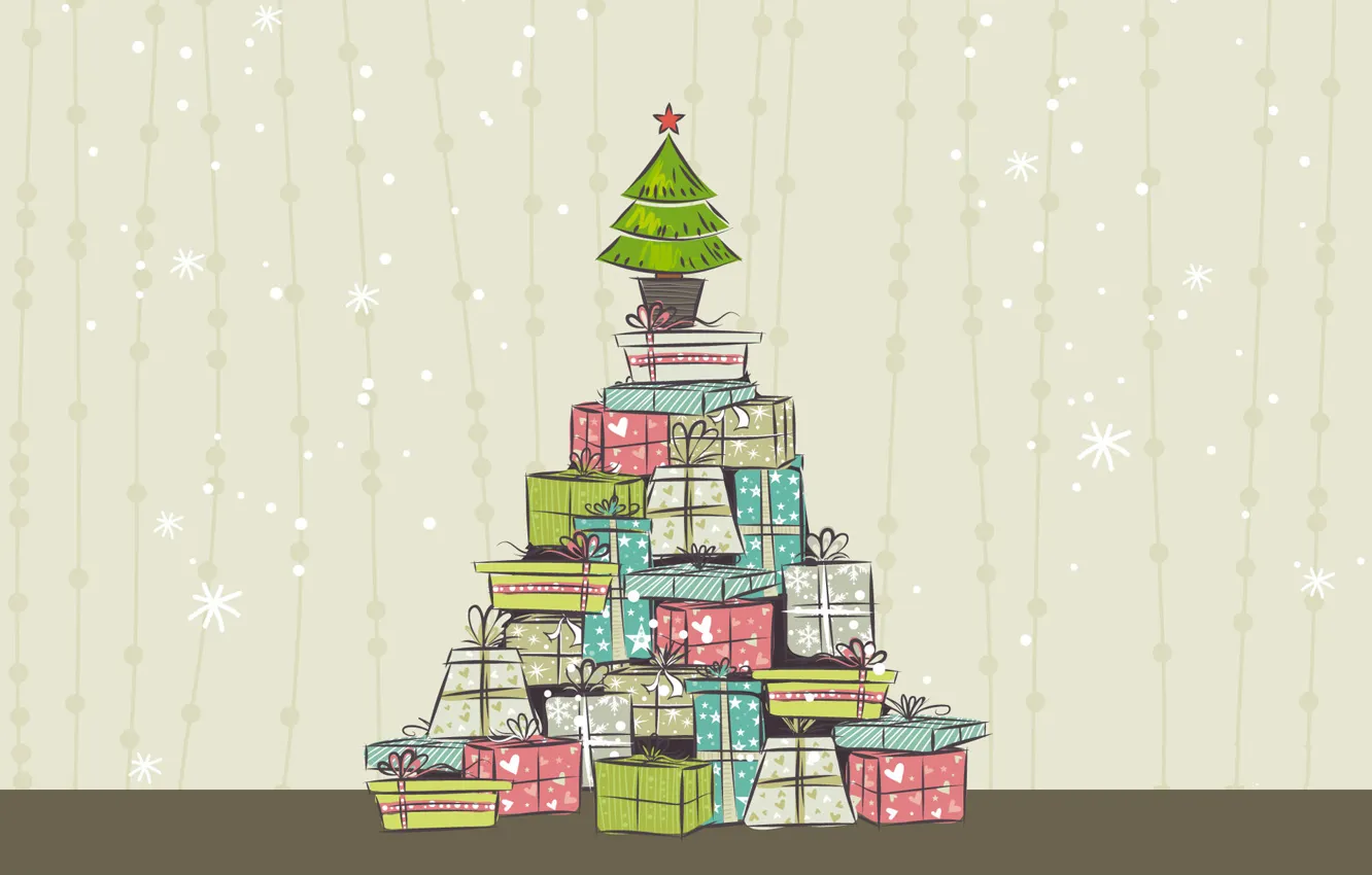 Фото обои елка, новый год, рождество, вектор, подарки, праздничные обои, Christmas illustration
