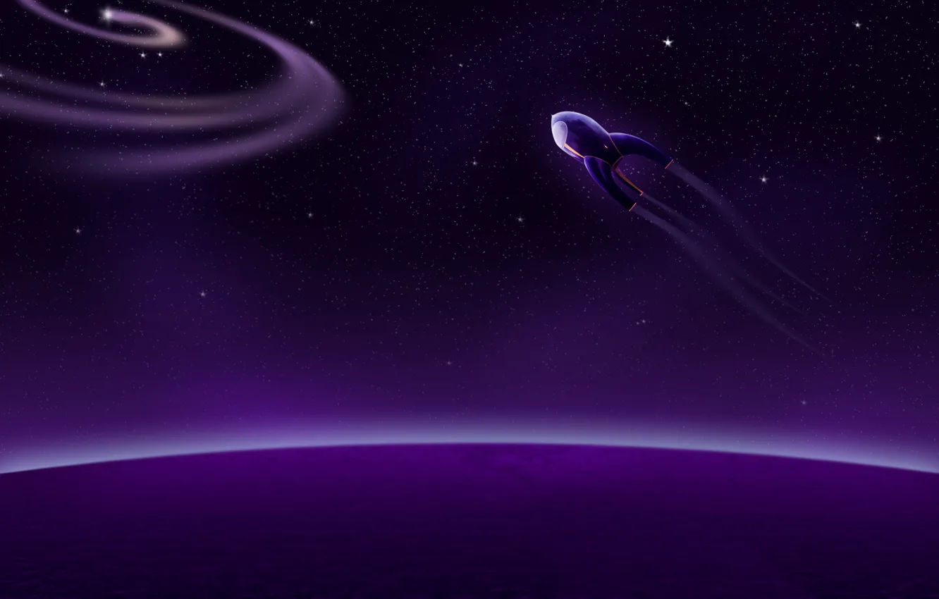 Фото обои звезды, планеты, космическиq кораблm, пурпурный