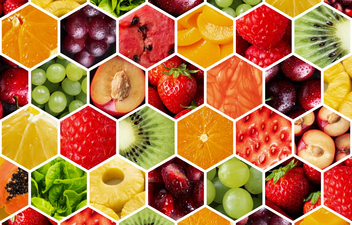 Фото обои ягоды, текстура, соты, фрукты, фрагменты