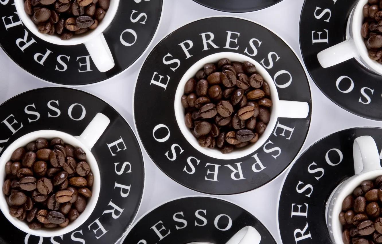 Фото обои кофе, кружки, зёрна, эспрессо, espresso